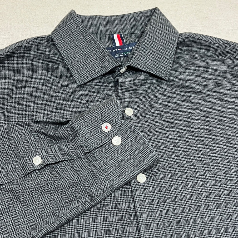 Tommy Hilfiger Men's Slim Fit Stretch Plaid‎ Dress Shirt L